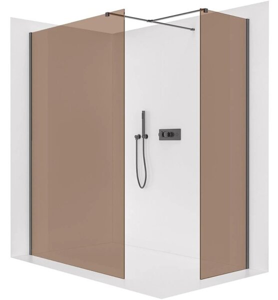 Sprchová zástěna Walk-in Onyx T L/P - 8 mm - hranatá vzpěra - černá matná, bronzové sklo - 130x110x200 cm