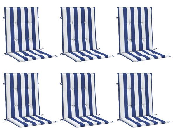 Podušky na židli nízké opěradlo 6 ks modré a bílé pruhy textil