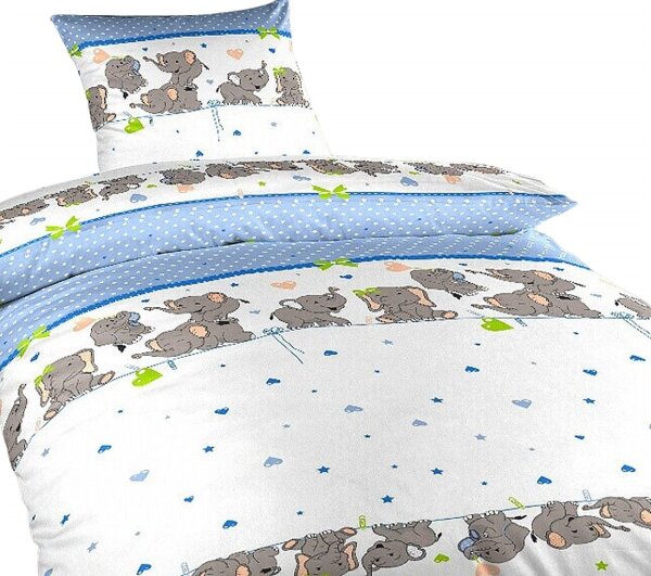 DADKA Povlečení krep do postýlky Sloni denim 90x130, 45x60 cm