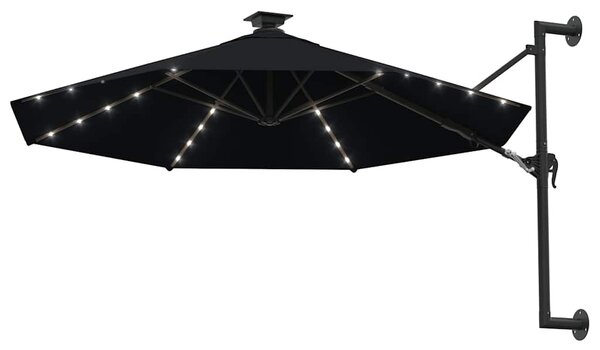 Nástěnný zahradní slunečník s LED 300 cm černý 312528