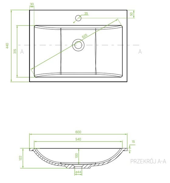 Laveo Albano, granitové umyvadlo 600x440x122 mm, šedá, LAV-VGA1510T
