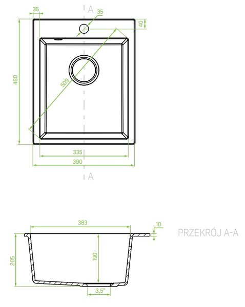 Laveo Chichi, 1-komorový granitový dřez 390x480x205 mm, béžová, LAV-SBH_410T
