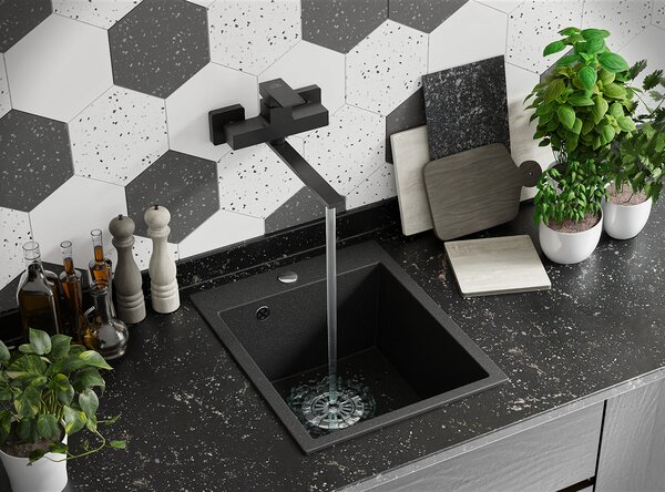 Laveo Chichi, 1-komorový granitový dřez 390x480x205 mm, černá, LAV-SBH_710T