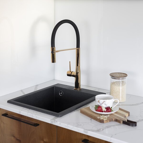 Laveo Chichi, 1-komorový granitový dřez 390x480x205 mm, černá, LAV-SBH_710T