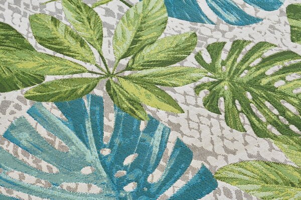 Hanse Home, Kusový koberec Flair 105617 Tropical Leaves Turqouise Green – na ven i na doma, 80x165, vícebarevná, chodba / předsíň