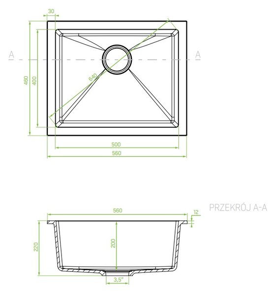 Laveo Ibiza, 1-komorový granitový dřez 560x460x220 mm, černá, LAV-SBI_710U
