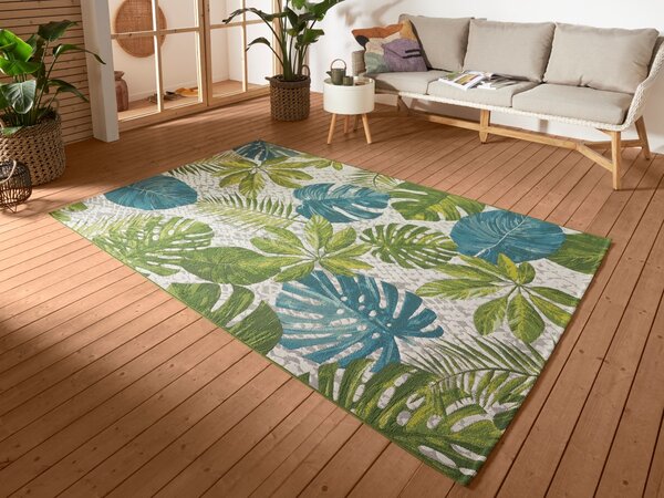 Hanse Home, Kusový koberec Flair 105617 Tropical Leaves Turqouise Green – na ven i na doma, 80x165, vícebarevná, chodba / předsíň