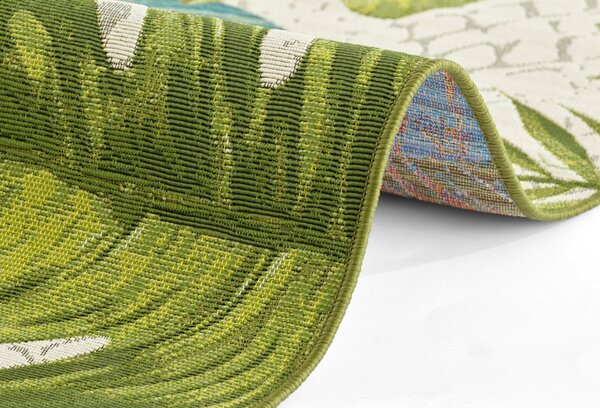 Hanse Home, Kusový koberec Flair 105617 Tropical Leaves Turqouise Green – na ven i na doma, 80x165, vícebarevná, chodba / předsíň