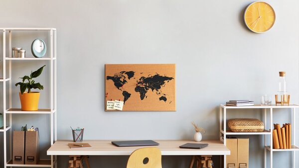 Korková tabule MAPA SVĚTA, bezrámová 60x40 ALLboards TK64_MAP