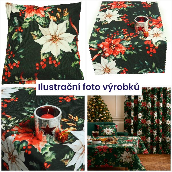Dekorační látka Vánoční růže - zelená bez obšití 160