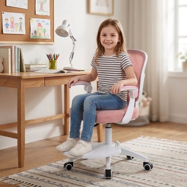 Dětská otočná židle Neoseat JUNI 008 s podnoží — látka, růžová