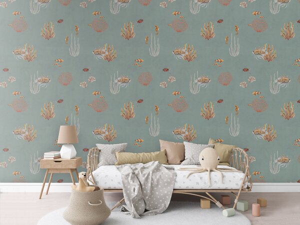 Dětská tapeta podmořský svět - Coral Garden Blue Materiál: Digitální eko vlies - klasická tapeta nesamolepicí