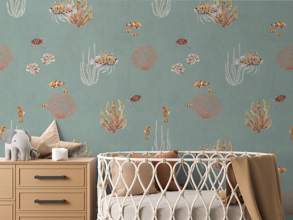 Dětská tapeta podmořský svět - Coral Garden Blue Materiál: Digitální eko vlies - klasická tapeta nesamolepicí