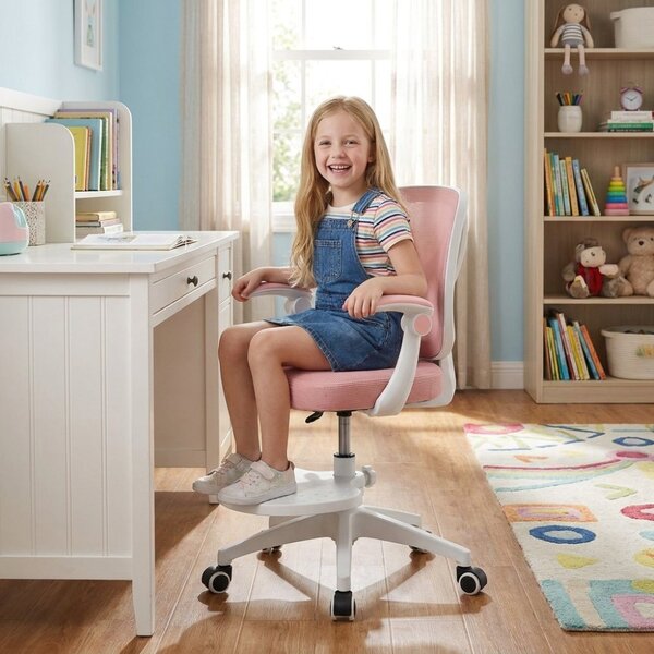 Dětská otočná židle Neoseat JUNI 010 s podnoží — látka, růžová