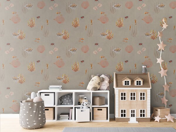 Dětská tapeta podmořský svět - Coral Garden Brown Materiál: Digitální eko vlies - klasická tapeta nesamolepicí