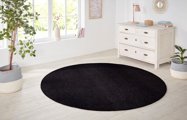 Hanse Home, Kusový koberec Nasty 102055 Schwarz kruh, 133x133 (průměr) kruh, černá, chodba / předsíň