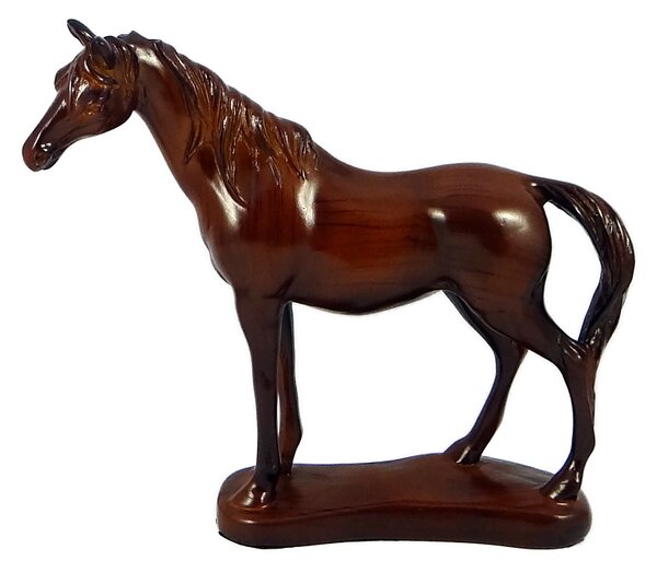 Soška kůň v odstínech hnědé na podstavci 19 cm plný polyresin (Dekorační soška koně z polyresinu, hnědá, 19 cm)