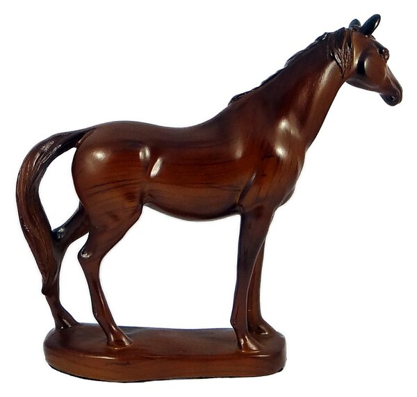 Soška kůň v odstínech hnědé na podstavci 19 cm plný polyresin (Dekorační soška koně z polyresinu, hnědá, 19 cm)