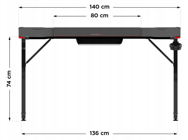 Herní stůl Huzaro černý LED 140x60 cm + dálkové ovládání podložka
