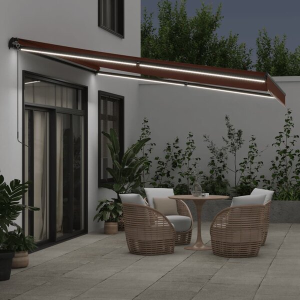 Ručně zatahovací markýza s LED světly hnědá 400 x 350 cm 3215404
