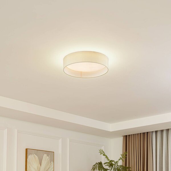 Lindby LED stropní svítidlo Eilif, tkanina, bílá, Ø 40 cm,, Krémová / jantar, Obývací pokoj / jídelna, Textil / tkanina / hedvábí, Moderní