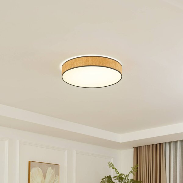 Lindby LED stropní svítidlo Jutis, béžová barva, mořské řasy, Ø 50 cm, Světlé dřevo, Obývací pokoj / jídelna, Dřevo, Moderní