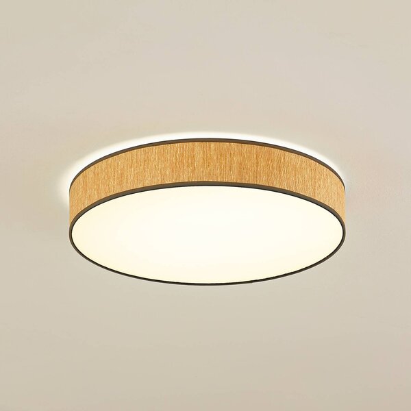 Lindby LED stropní svítidlo Jutis, béžová barva, mořské řasy, Ø 50 cm, Světlé dřevo, Obývací pokoj / jídelna, Dřevo, Moderní