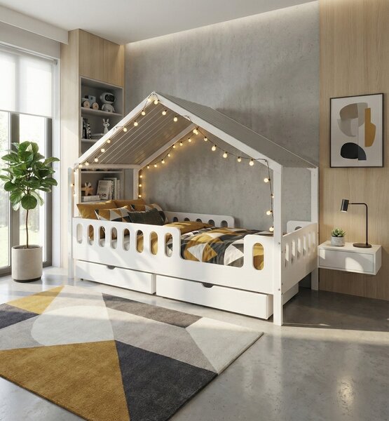 Dětská postel domeček Leo se stříškou 200 x 90 cm Provedení postele: Dva menší šuplíky