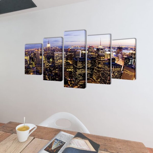 Sada obrazů, tisk na plátně, panoráma New Yorku, 200 x 100 cm