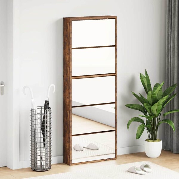 Botník se zrcadlem 5patrový kouřový dub 63 x 17 x 169,5 cm