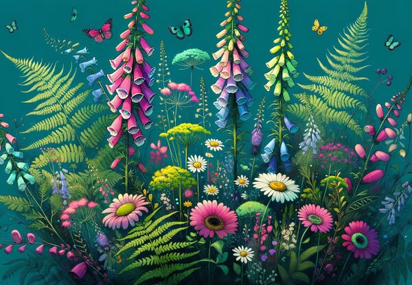 Fototapeta - Pestrobarevné luční kvítí (245x170 cm)