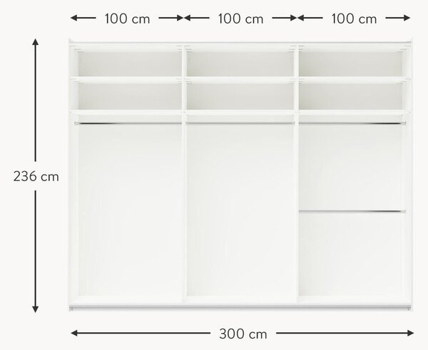 Modulární šatní skříň s posuvnými dveřmi Charlotte, šířka 300 cm, různé varianty