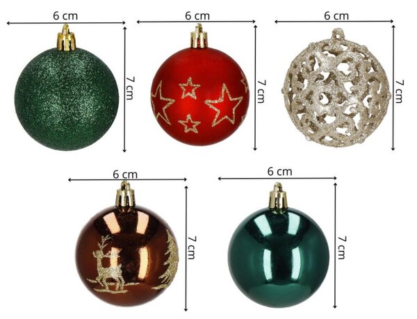 Vánoční baňky barevné mix 6 cm, sada 30ks CA1133