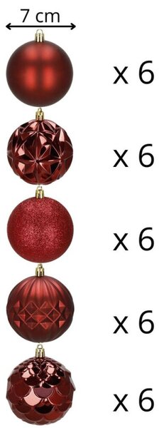 Vánoční baňky červené - mix 8 cm, sada 30ks CA1412