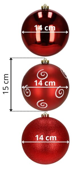Vánoční baňky červené mix 15 cm, sada 3ks CA1364