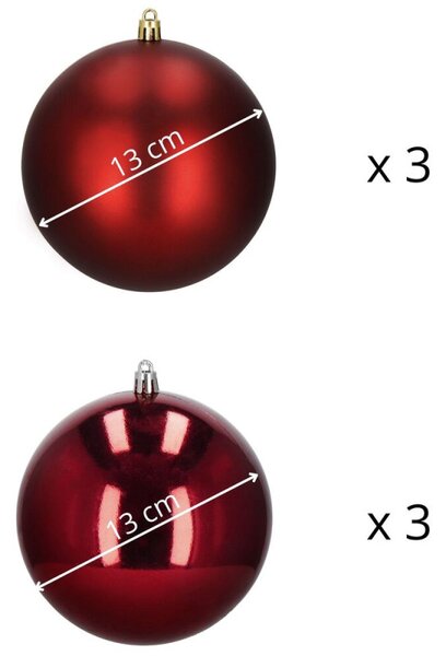 Vánoční baňky červené mix - 13 cm, sada 6ks CA0988