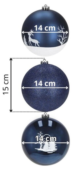 Vánoční baňky modré mix - 15 cm, sada 3ks CA1363