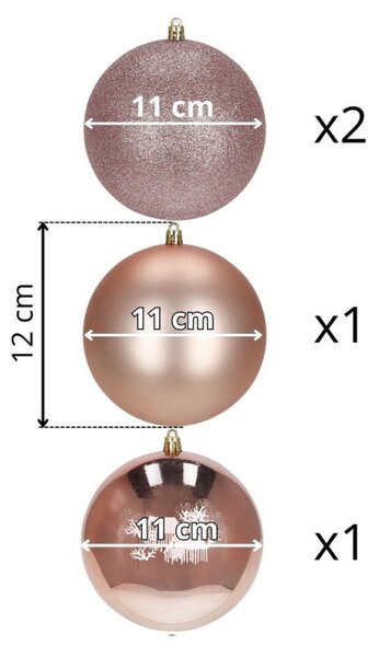 Vánoční baňky růžové mix - 12 cm, sada 4ks CA1359