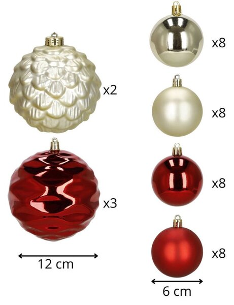 Vánoční baňky zlato-červené mix - 12/6 cm, sada 37ks CA0963