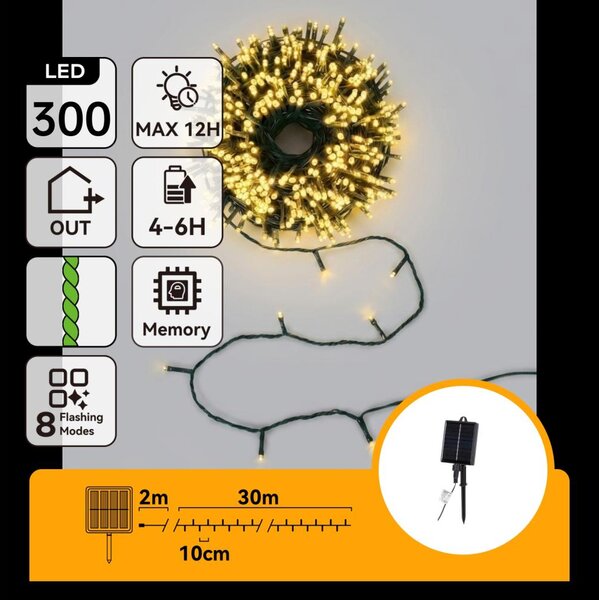 Aigostar - LED Solární ván řetěz 300xLED/8 funkcí 32m IP65 teplá bílá 1200 mAh
