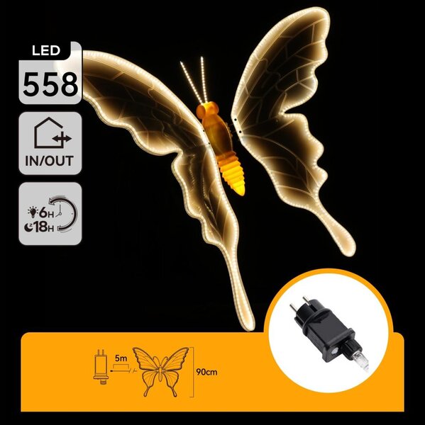 Aigostar - LED Venkovní dekorace 558xLED 90 cm IP44 motýl/teplá bílá