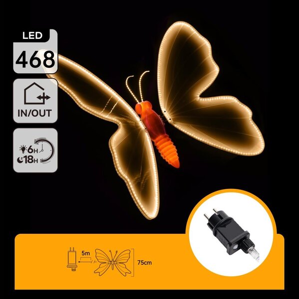 Aigostar - LED Venkovní dekorace 468xLED 75 cm IP44 motýl/teplá bílá