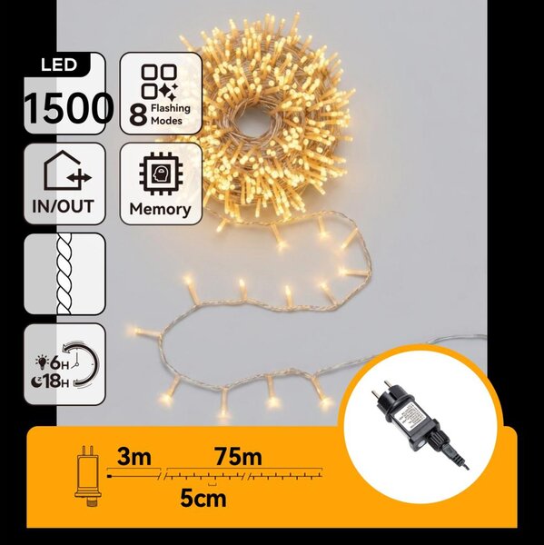 Aigostar - LED Venkovní vánoční řetěz 1500xLED/8 funkcí 78m IP44 teplá bílá