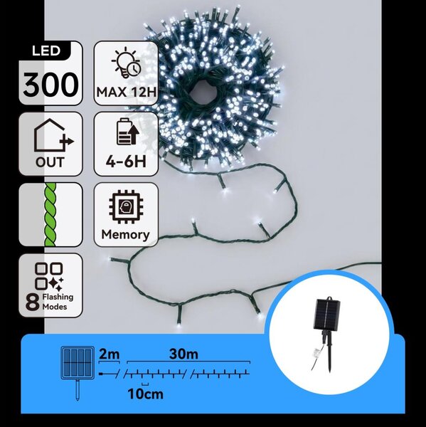 Aigostar - LED Solární ván řetěz 300xLED/8 funkcí 32m IP65 studená bílá 1200 mAh