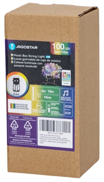 Aigostar - LED Stm venk ván řetěz se senz 100xLED/3xAA 12m multicolor + DO