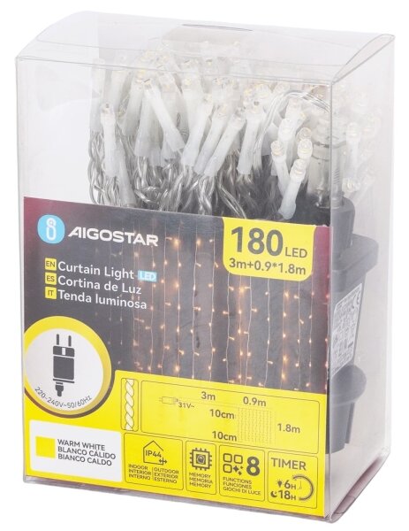 Aigostar - LED Venkovní vánoční řetěz 180xLED/8 funkcí 3,9x1,8m IP44 teplá bílá