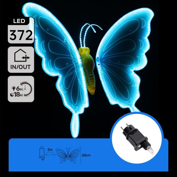 Aigostar - LED Venkovní dekorace 372xLED 60 cm IP44 motýl/modrá