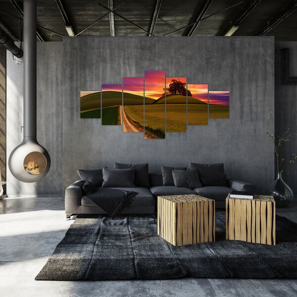 Obraz pole se západem slunce (210x100 cm)