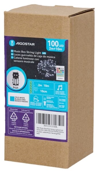 Aigostar - LED Stm venk ván řetěz se senz 100xLED/3xAA 12m teplá bílá + DO