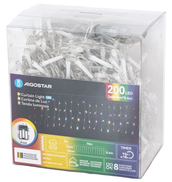 Aigostar - LED Venk vánoční řetěz 200xLED/8 funkcí 3xAA 13x0,4m IP44 multicolor